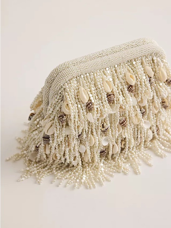 Celandine Handbags - Celandine Anthropologie Beaded Pearl Fringe Clutch NWT